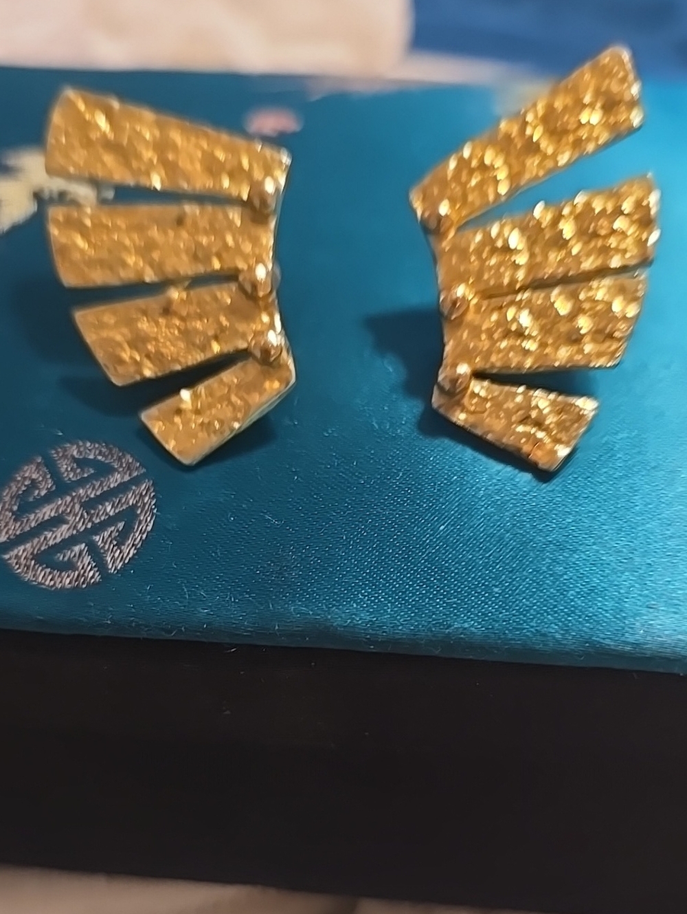 Vintage Gold Textured Wing Ear Climbers